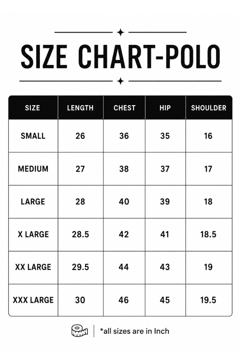 Size chart for Berry Noir Polo